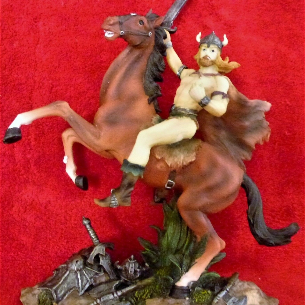 Viking Warrior With Sword And Horse Statue 8.50" High x 8" Wide NEW